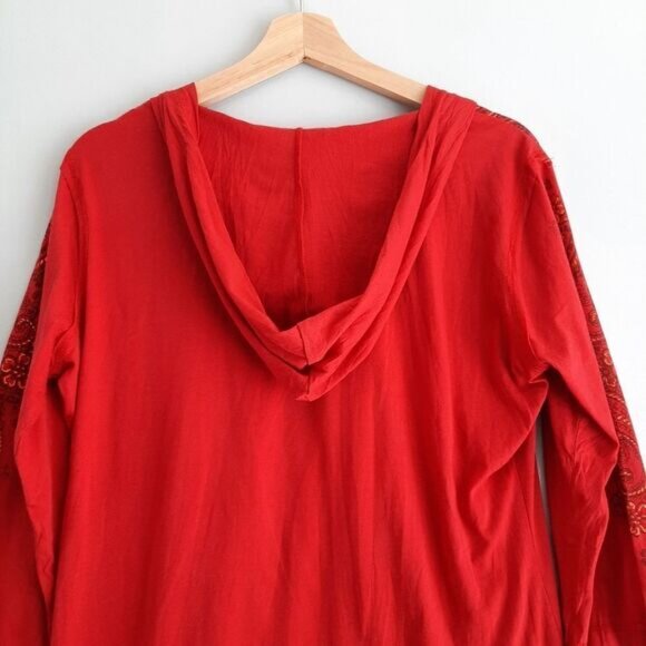 SEVEN7 Boho Paisley Floral Light V-Neck Hoodie Red Sz XL - Picture 10 of 13